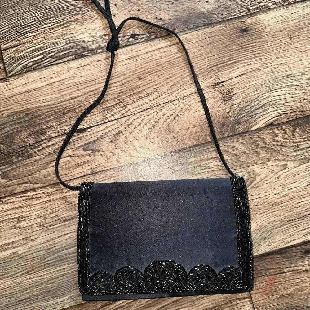 Black Silk Sequin Small Crossbody Bag